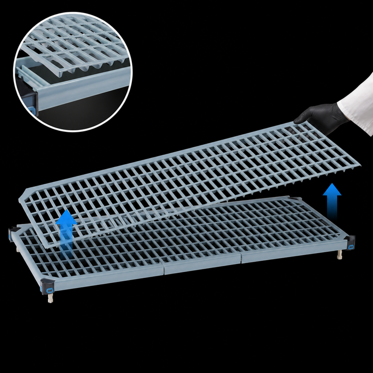 Product image #3 for MetroMax Q Vented Polymer Shelf with Epoxy-Coated Steel Frame, 72 Inch x 18 Inch