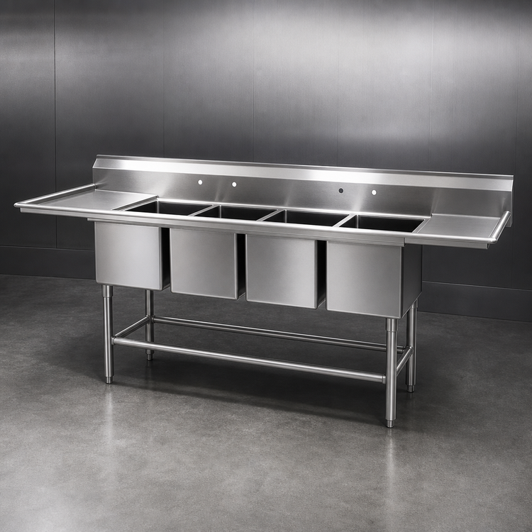 Product image #3 for Spec-Master FN2080-4-24R-14/3 Four-Compartment Stainless Steel Sink with Right Drainboard
