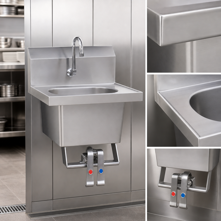Product image #3 for Eagle Group Wall-Mounted Knee Pedal Hand Sink with 13-1/2 x 9-3/4 x 6 Inch Bowl