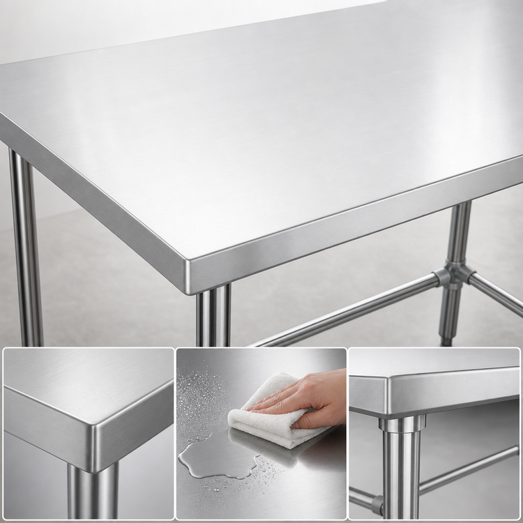 Product image #3 for Sapphire 48 Inch x 30 Inch 18-Gauge Stainless Steel Work Table with Open Base and Galvanized Legs
