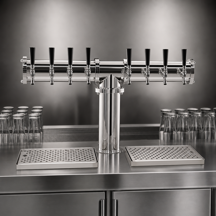 Product image #3 for Glastender Pipe Tee Countertop Draft Dispensing Tower with 8 Faucets, Glycol-Cooled, Mirror Finish