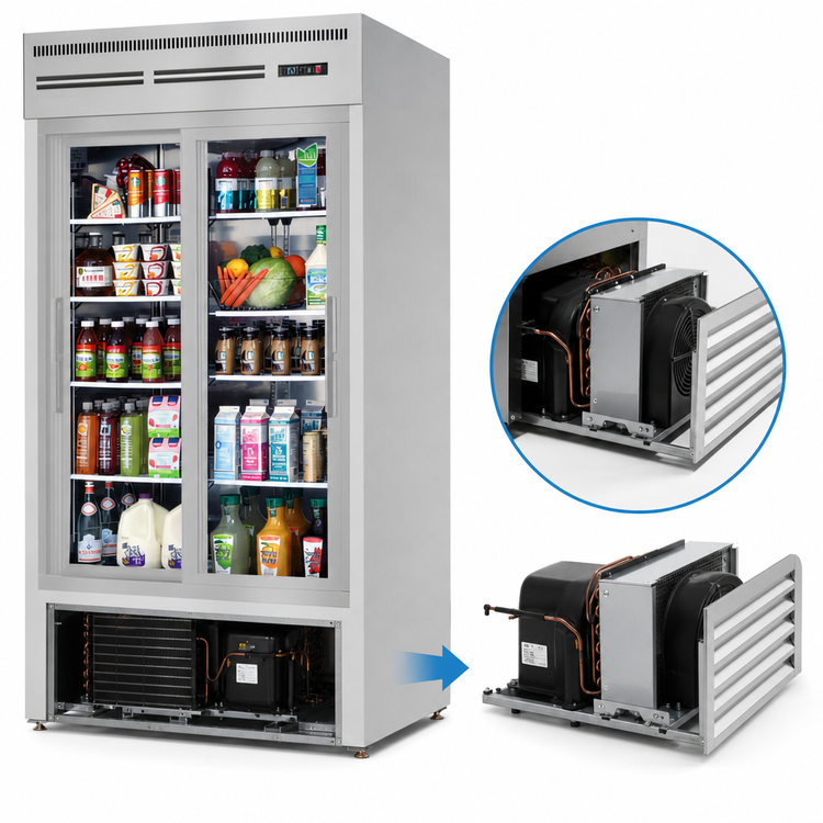 Product image #3 for Everest Refrigeration EMGR33-SS 2-Section Glass Door Merchandiser Refrigerator, 33 Cu. Ft., Sliding Doors, Stainless Steel
