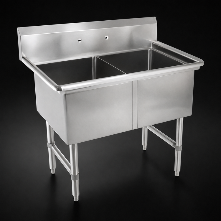 Product image #3 for John Boos B Series 2-Compartment Stainless Steel Commercial Sink with Legs, 14-Inch Deep Bowls