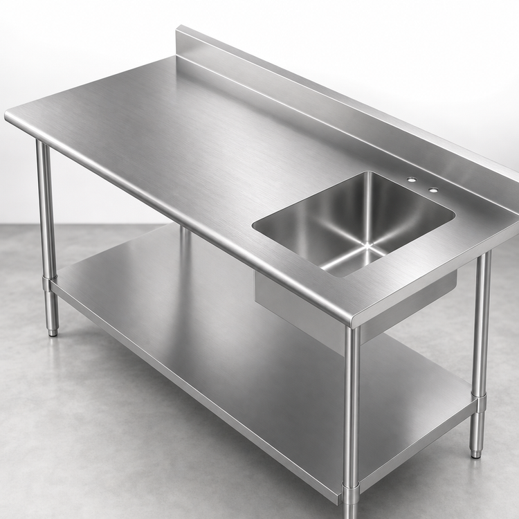Product image #3 for Sapphire Manufacturing 60" x 30" 16-Gauge 304 Stainless Steel Work Table With Right-Side Prep Sink and 5" Backsplash