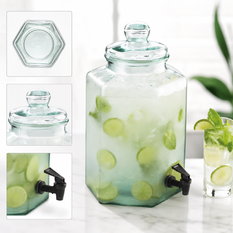 Product image #3 for Cal-Mil Single Hexagon Glass Infusion Beverage Dispenser with Spigot and Lid, 2 Gallon