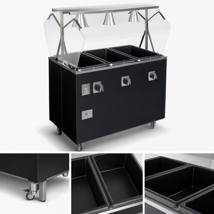 Product image #3 for Vollrath 2-Series Affordable Portable 4-Well Electric Mobile Hot Food Station Deluxe with Buffet Breath Guard and Open Storage Base