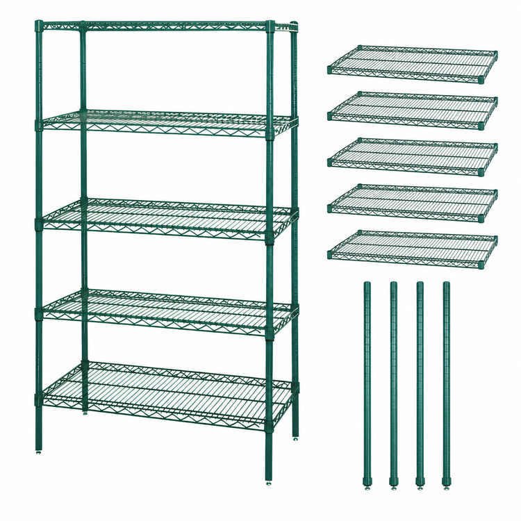 Product image #3 for Quantum 24" W x 21" D x 86" H Wire Shelving Starter Kit, 5 Shelves, 600-800 lb. Capacity, Green Epoxy Antimicrobial Finish
