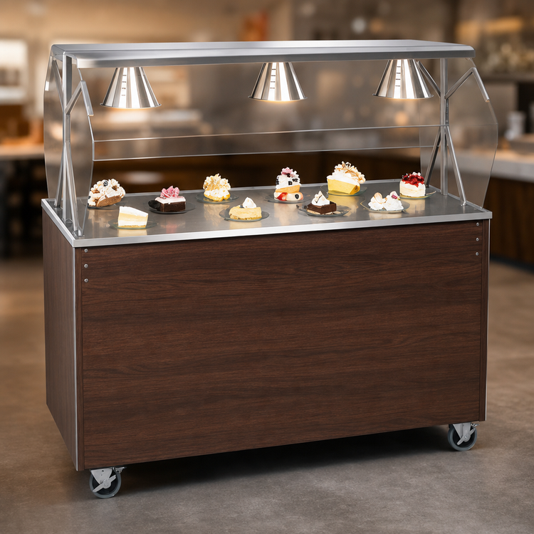 Product image #3 for 46-Inch Walnut Woodgrain Mobile Utility Station with Storage Doors and Lighted Buffet Breath Guard