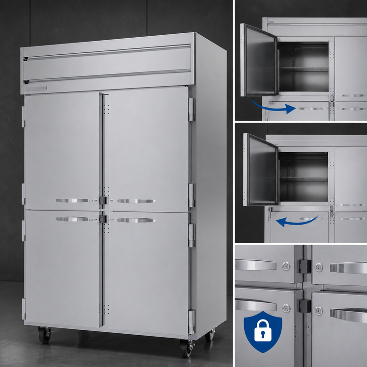 Product image #3 for Beverage-Air Horizon Series Two-Section Reach-In Freezer with Four Half Solid Doors, Top-Mount Self-Contained Refrigeration, 45.2 Cu. Ft.