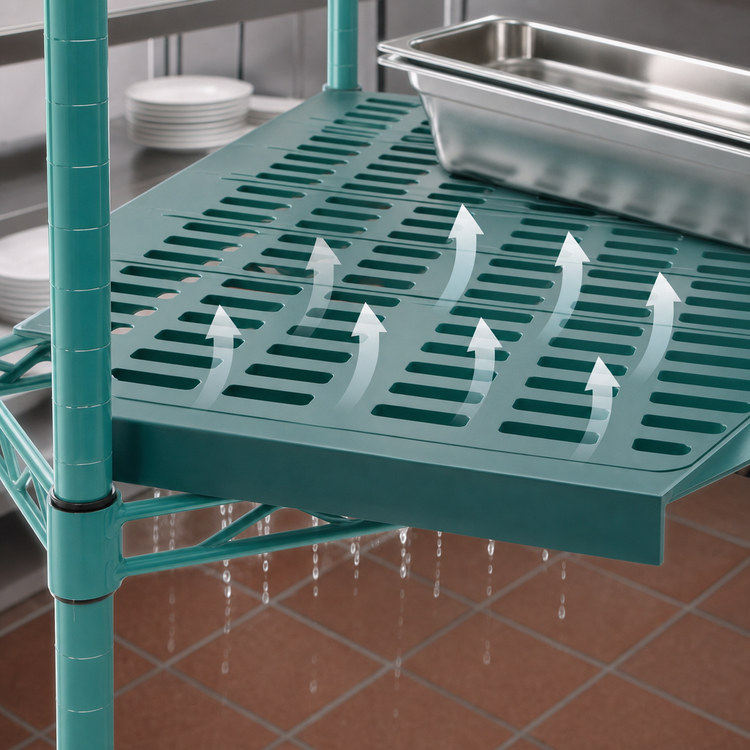 Product image #3 for QuadPlus 60 x 24 Inch Louvered Green Polymer Shelf Mat with Quad-Adjust Wire Frame