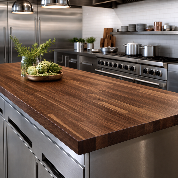 Product image #3 for Boos Block American Black Walnut Blended Rails Edge Grain Kitchen Countertop, 144" x 38" x 1-1/2", Oil Finish