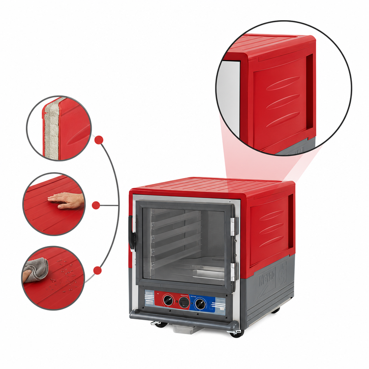 Product image #3 for Metro C5 3 Series Undercounter Heated Holding & Proofing Cabinet with Red Insulation Armour, Clear Polycarbonate Door, and Lip-Load Slides