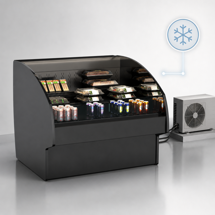 Product image #3 for Fusion Open Curved Countertop Refrigerated Self-Service Display Case, Remote DX Refrigeration