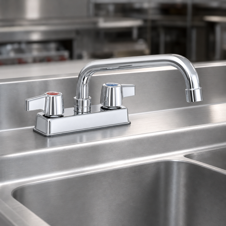 Product image #3 for Steel Works Stainless Deck Mount Manual Faucet with 4-Inch Centers and 12-Inch Swing/Swivel Spout