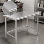 Thumbnail image #3 for Eagle Group Deluxe T3648STEB 48" x 36" Stainless Steel Flat Top Work Table, 16-Gauge 300 Series Top, Rolled Edges, Open Base