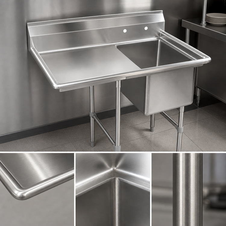 Product image #3 for Economy 1-Compartment Stainless Steel Sink with 24-Inch Left Drainboard, 42-1/2 x 25-1/2 x 41 Inch