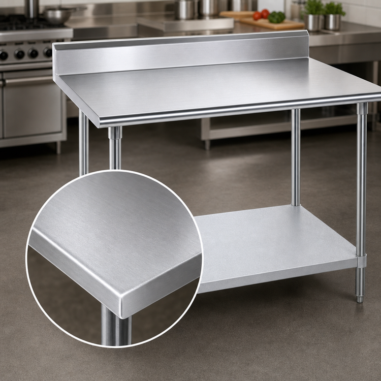 Product image #3 for Advance Tabco KMG-249 108-Inch x 24-Inch 304 Stainless Steel Work Table with 5-Inch Backsplash and Galvanized Undershelf