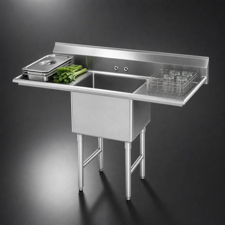 Product image #3 for Advance Tabco 1-Compartment Fabricated Sink with Left & Right Drainboards, 18 x 18 x 14-Inch Bowl