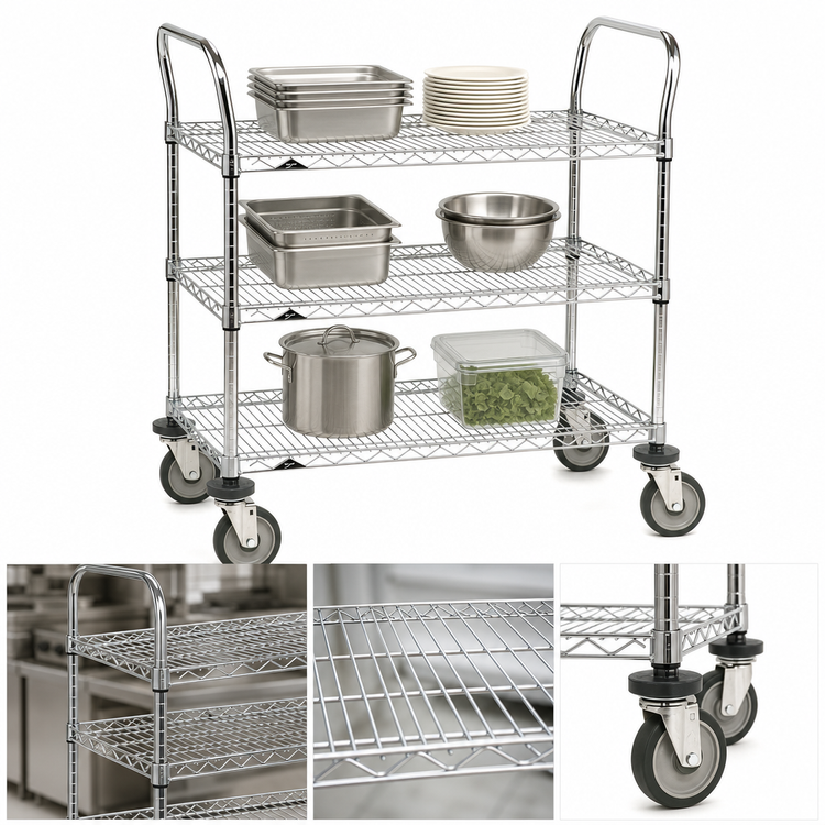 Product image #3 for Metro Super Erecta 3-Shelf Chrome-Plated Heavy Duty Utility Bus Cart