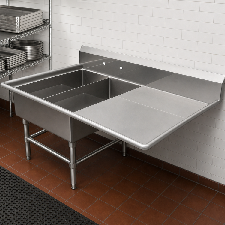 Product image #3 for John Boos Pro-Bowl 2-Compartment Platter Sink with Right Drainboard and Stainless Steel Legs, 50-3/16"W x 36-1/2"D