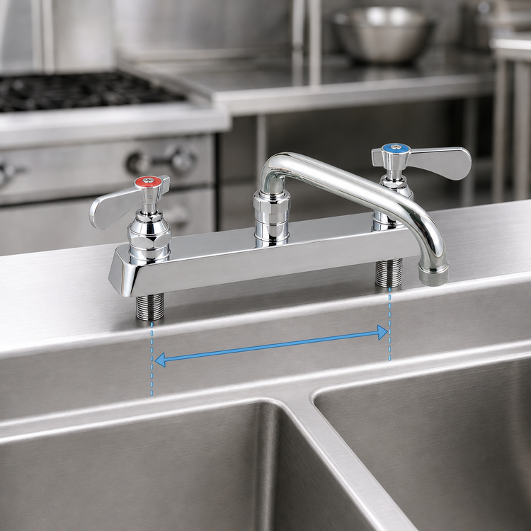Product image #3 for BK Resources OptiFlow 8-Inch Center Deck Mount Heavy Duty Solid Body Faucet with 14-Inch Swing Spout