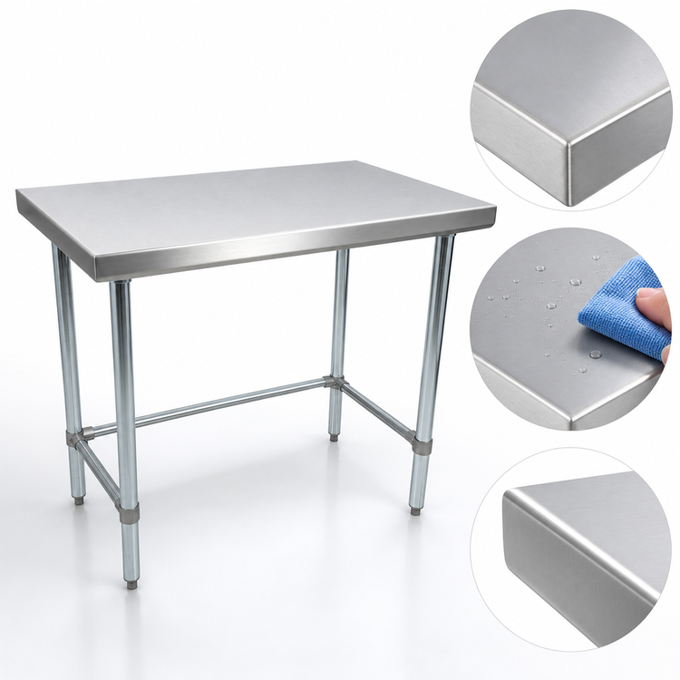 Product image #3 for BK Resources SVTOB-3024 Open Base All Stainless Steel Work Table, 30 x 24 Inches, 18-Gauge 430 Top