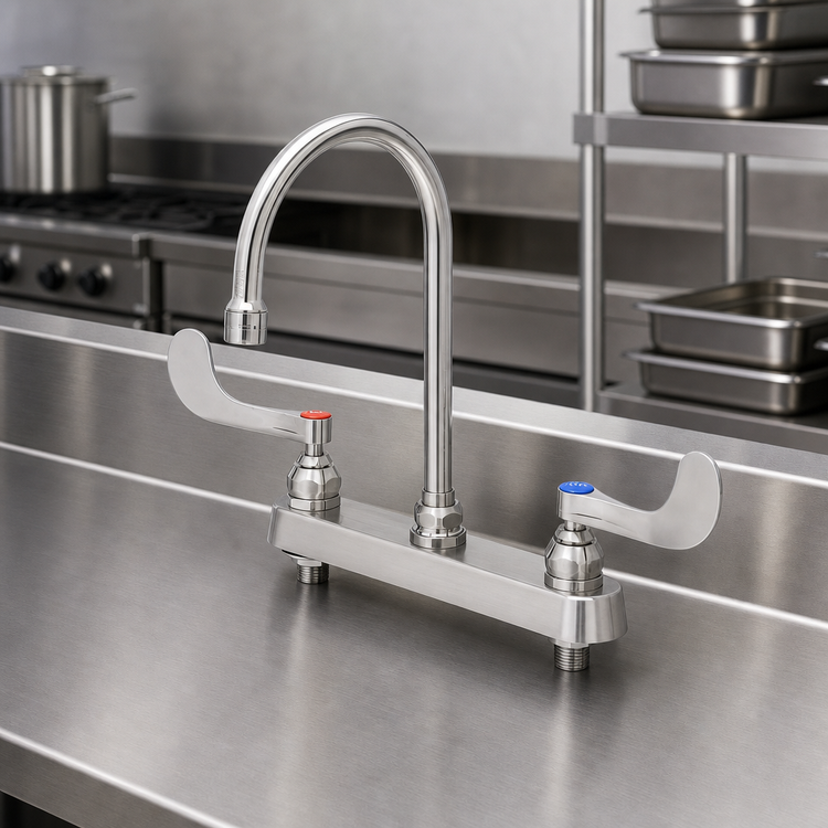 Product image #3 for EverSteel 8-Inch Centers Stainless Steel Deck Mount Workboard Mixing Faucet with 5 3/4-Inch Swivel Gooseneck