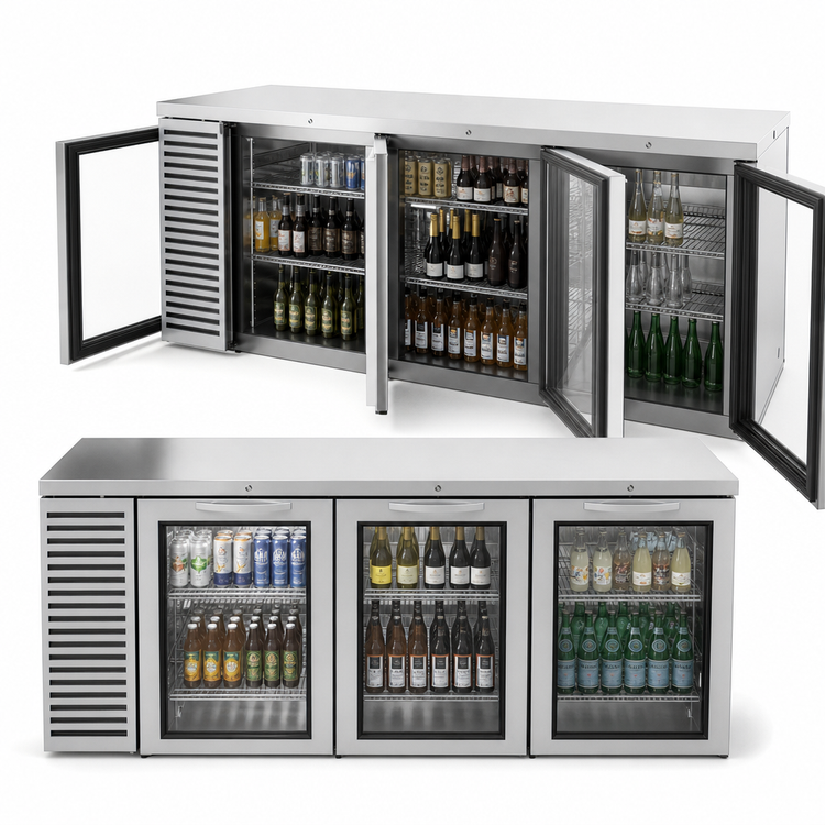 Product image #3 for True Premier Bar 84-Inch Three-Section Pass-Thru Refrigerated Back Bar Cooler with 6 Glass Doors