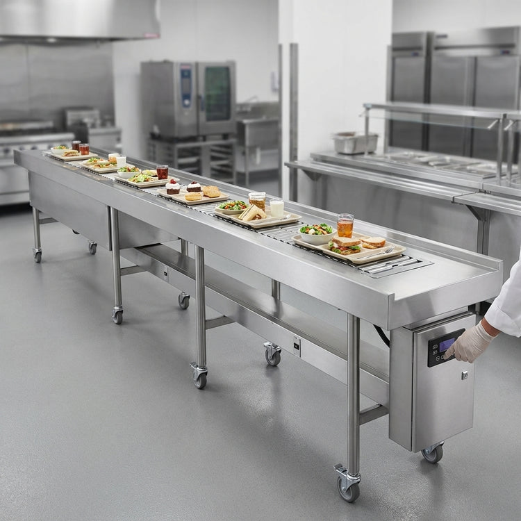 Product image #2 for Dinex DXIESSB16 16-Foot Slat Belt Motorized Tray Make-Up Conveyor