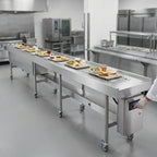 Thumbnail image #2 for Dinex DXIESSB16 16-Foot Motorized Slat Belt Tray Make-Up Conveyor, Variable Speed, Stainless Steel, Dry Operation