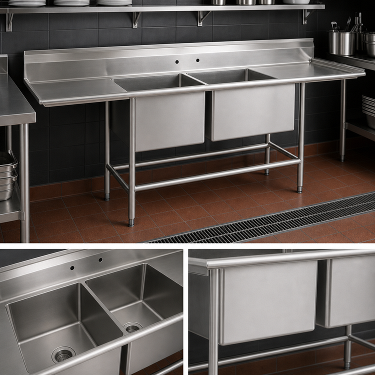 Product image #3 for Eagle Group S16 Series 81-Inch 2-Compartment Commercial Sink with Dual Drainboards