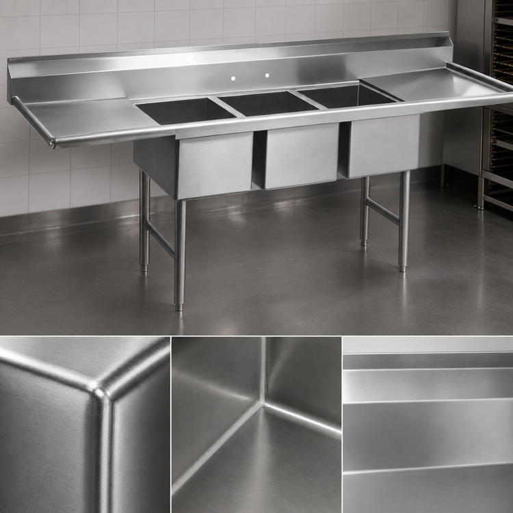 Product image #3 for Spec-Master SFN3242-3-18-14/3 Three Compartment Supermarket Meat Platter Sink with Left & Right Drainboards