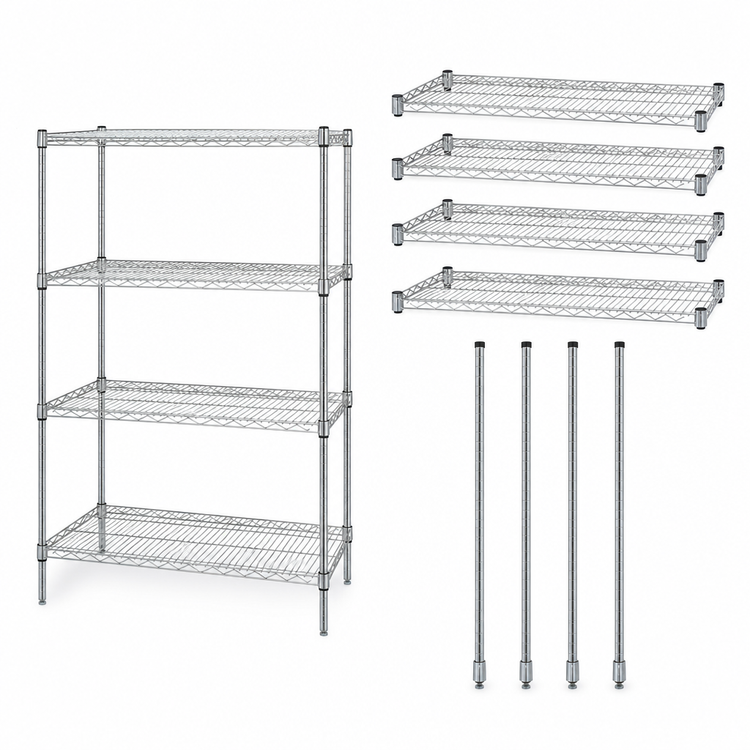 Product image #3 for Quantum Chrome-Plated Stationary Wire Shelving Starter Kit, 60 x 24 x 74 Inches, 4 Shelves