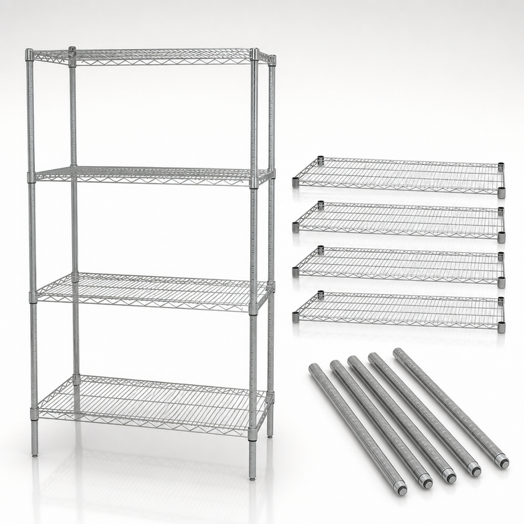Product image #3 for Quantum Chrome Plated Wire Shelving Starter Kit, 36W x 21D x 74H, Stationary, 4 Shelves