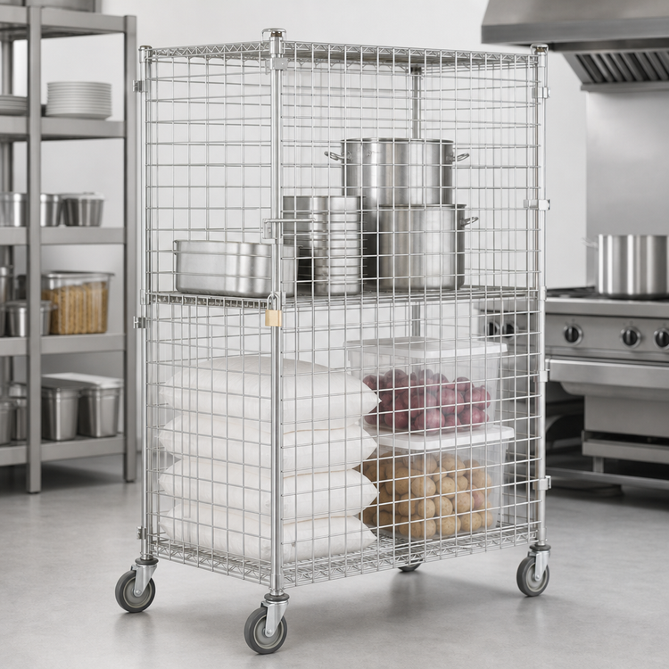 Product image #3 for QuadTruss Mobile Stainless Steel Wire Security Cage with Padlock Hasps and Casters, 33-1/4 Inch x 33-1/4 Inch x 69 Inch