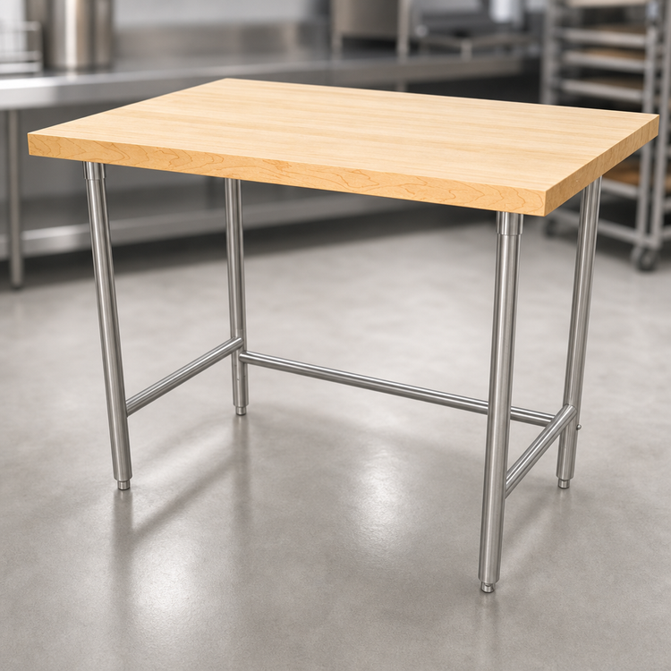Product image #4 for Advance Tabco 48 Inch x 30 Inch Laminated Hard Maple Top Work Table with Stainless Steel Base
