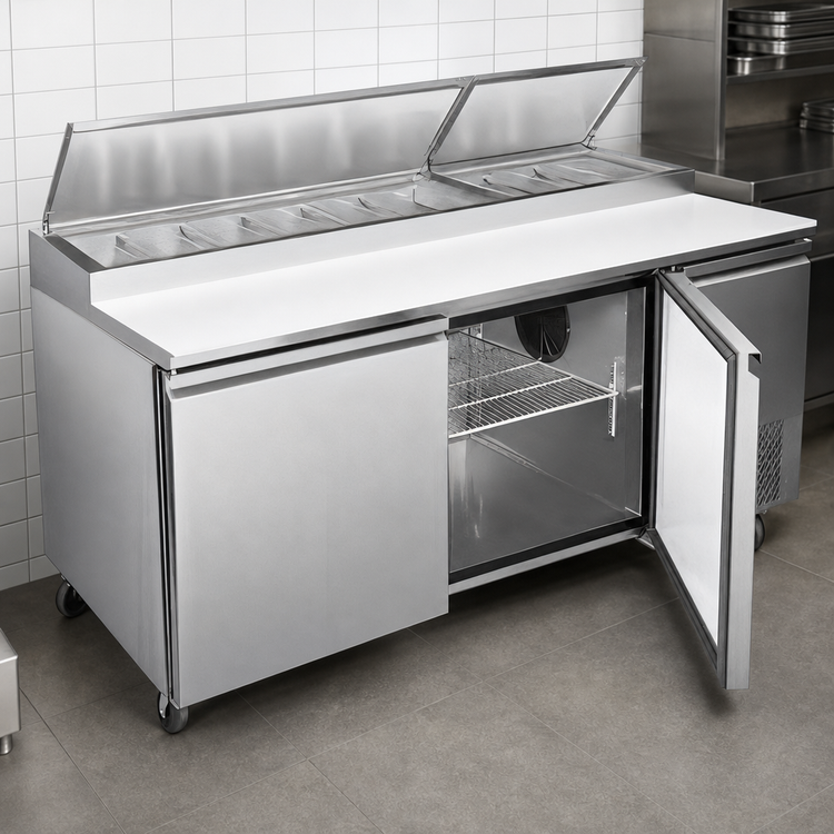 Product image #3 for Hurakan by Equip.me 71-Inch 2-Door Pizza Prep Table with Stainless Steel Exterior