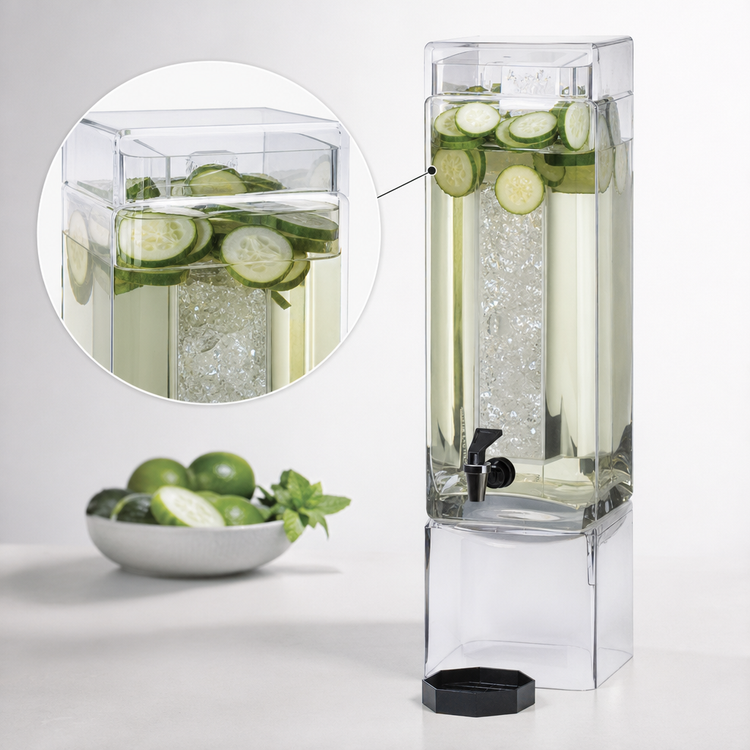 Product image #3 for Cal-Mil 3 Gallon Square Clear Acrylic Beverage Dispenser with Infusion Chamber