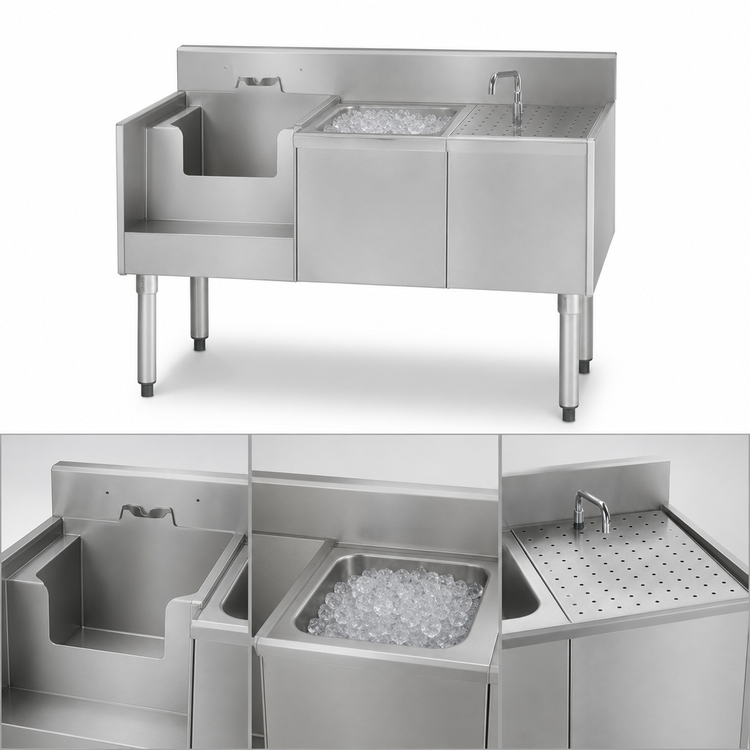 Product image #3 for Eagle 1800 Series 62-Inch Underbar Drainboard, Ice Bin, and Blender Unit with Center Ice Bin and Left Blender Recess