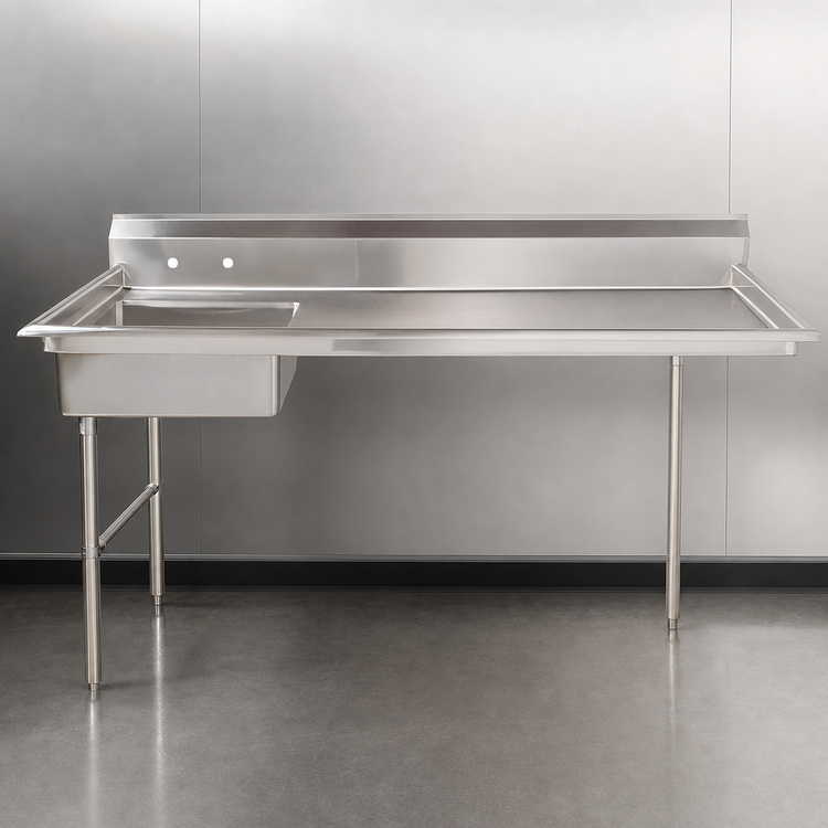 Product image #3 for 60-Inch Left-Side Undercounter Soiled Dishtable with 20" x 20" x 8" Pre-Rinse Sink