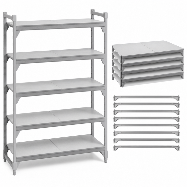 Product image #4 for Cambro Camshelving Premium 24" x 72" Solid Shelf Kit, 5-Shelf, Speckled Gray