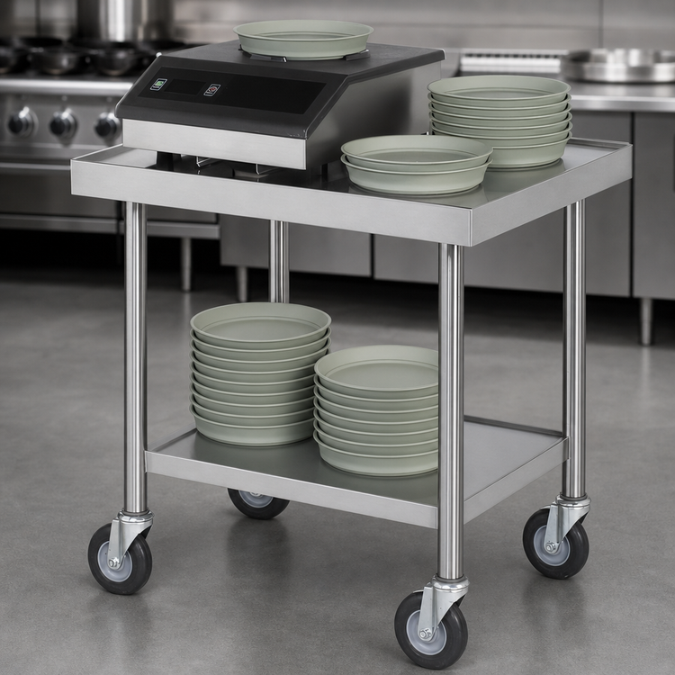 Product image #3 for Dinex Power-Therm Stationary Induction Charger Table with Open Undershelf, 30 x 24 Inches, 14 Gauge 304 Stainless Steel