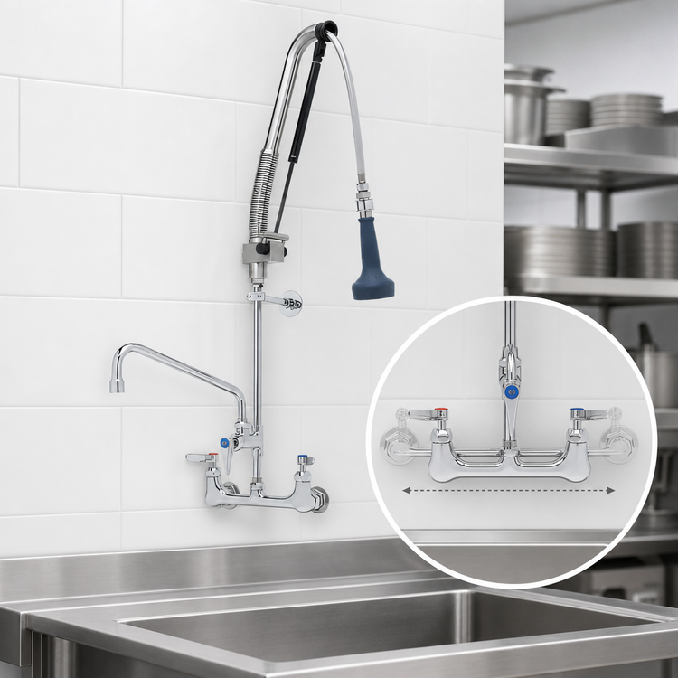Product image #3 for EverSteel DuraPull Wall-Mount Add-On Faucet Pre-Rinse Unit with 8-Inch Adjustable Centers and 12-Inch Swing Nozzle