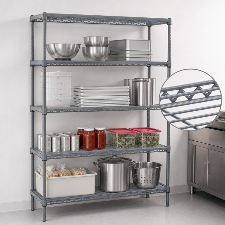 Product image #3 for Eagle Valu-Master S4-74-1872V-X 4-Tier Wire Starter Shelving Unit — 72 Inches W x 18 Inches D x 74 Inches H, Pewter Gray Epoxy