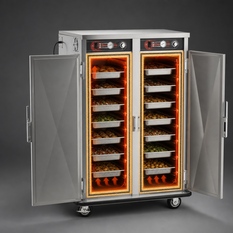 Product image #3 for FWE Mobile Split-Cavity Heated Holding Cabinet, Double Compartment, 32 Full-Size Pan Capacity