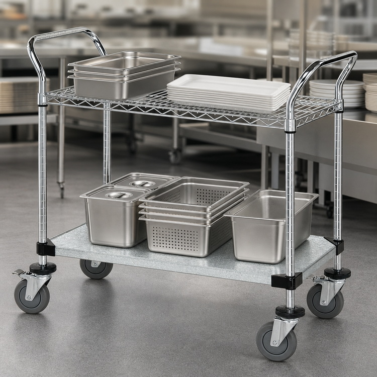 Product image #3 for Quantum 30 x 21 Inch 2-Shelf Utility Bus Cart, 1200 lb. Capacity