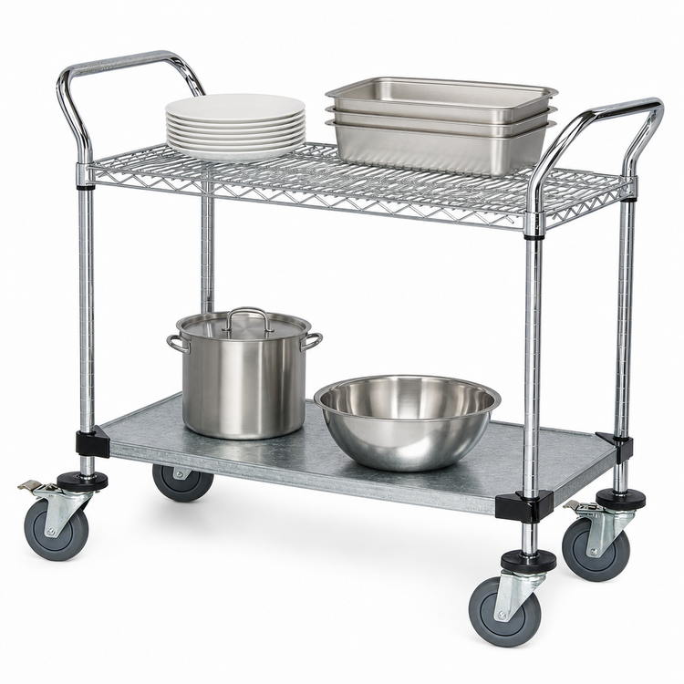 Product image #3 for Quantum WRC-1860-2CG 60-Inch Chrome-Plated 2-Shelf Utility Bus Cart, 1200 lb. Capacity