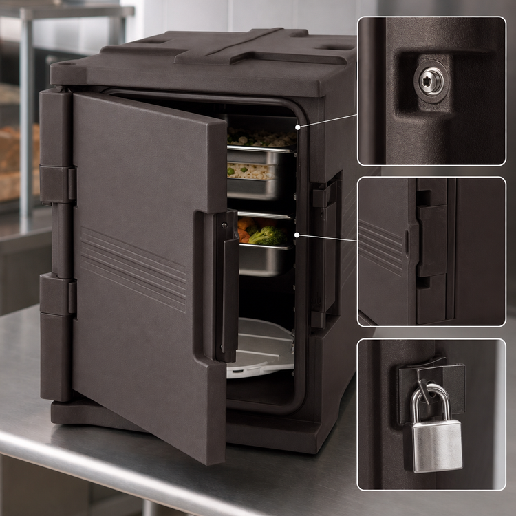 Product image #4 for Cambro Ultra Pan Carrier® Front-Loading Insulated Food Pan Carrier with Security Package, Fits 1/2, 1/3 and Full-Size Pans, Dark Brown