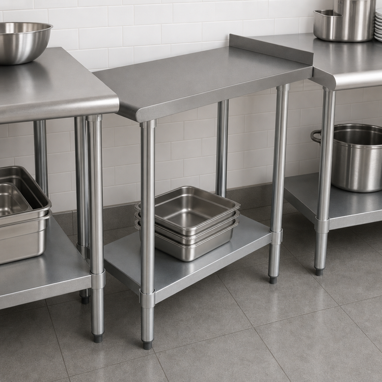 Product image #3 for Advance Tabco Special Value Series Stainless Steel Equipment Filler Table with Undershelf and 1-1/2 Inch Backsplash, 12 x 36 Inch