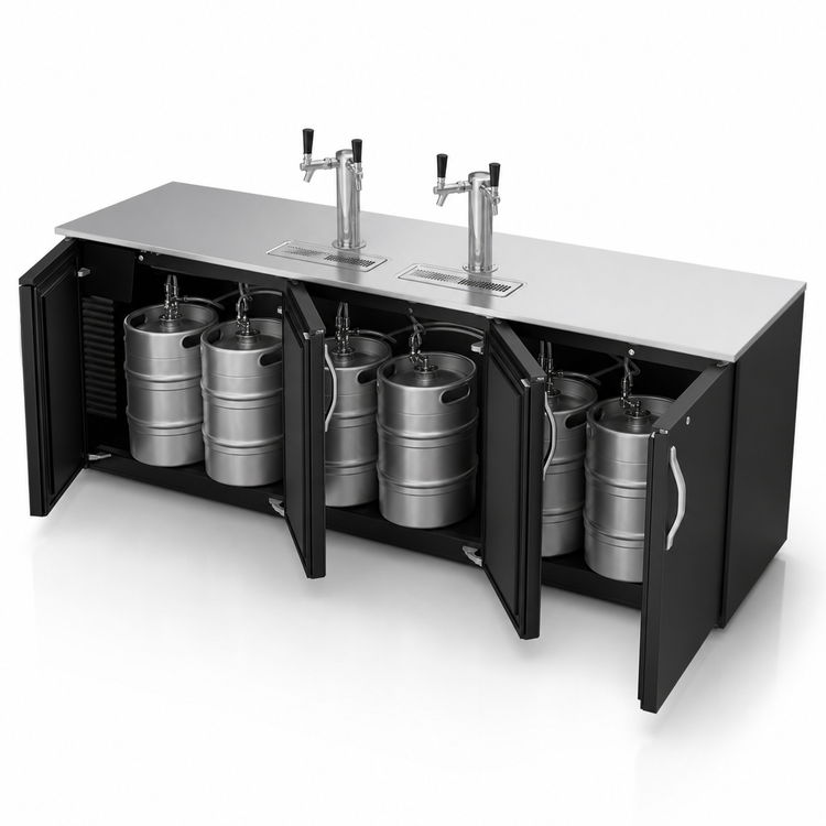 Product image #3 for Beverage-Air 94-Inch Three-Door Flat-Top Direct Draw Draft Beer Cooler with Dual Faucet Towers